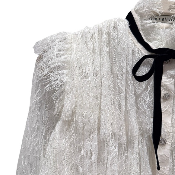 NWOT Alice + Olivia Joanie Lace Bow Mini Dress White/Ivory Size 6 - Picture 9 of 16